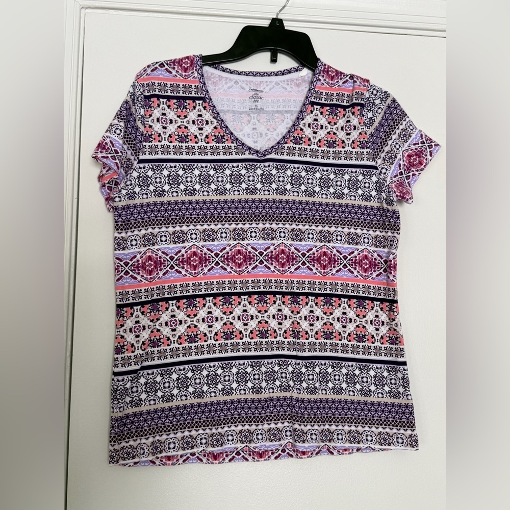 Croft & Barrow Multicolor Patterned V-Neck Top